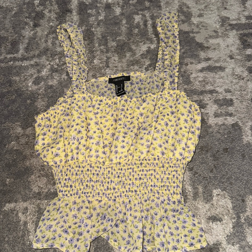 Forever 21 Yellow Smocked Peplum Top